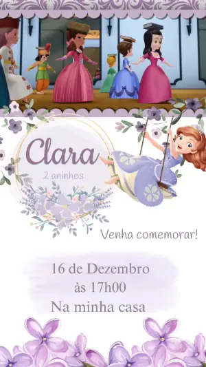 Convite Animado Aniversário Princesinha Sofia para Editar