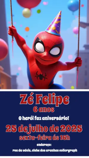 Convite Aniversário Homem Aranha Infantil para Editar Online
