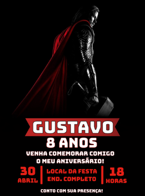 Convite de Aniversário Thor Modelo Digital para Editar