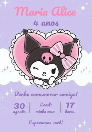 Convite de Aniversário Kuromi para Editar e Imprimir Online