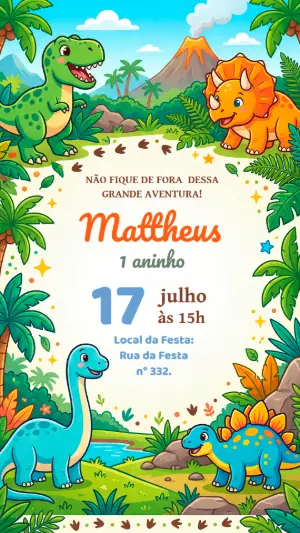 Invitación de cumpleaños Dinosaurio – Estático – Alegria no ar