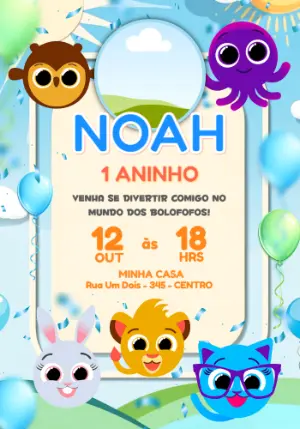 Convite de Aniversário Infantil Bolofofos Colorido para Editar