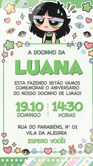 Convite de Aniversário Docinho Meninas Super Poderosas Editável