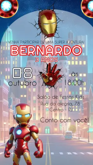 Convite de Aniversário Homem de Ferro 3D para Editar