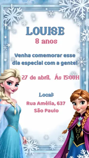 Convite Aniversário Frozen com Elsa e Anna para Editar Online