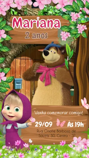 Convite de Aniversário Masha e o Urso Editável