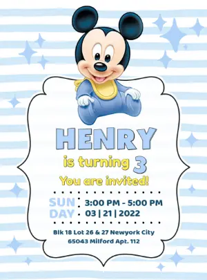Baby Mickey Mouse Birthday Invitation to Edit Online