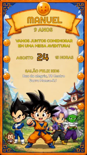 Convite de Aniversário Dragon Ball Z Editável com Goku