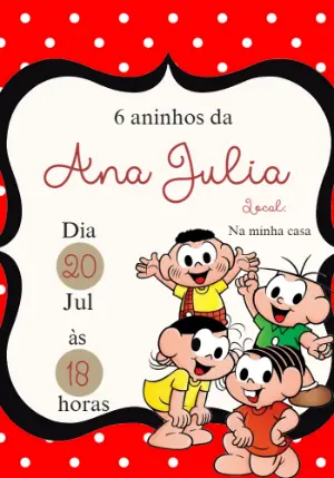 Convite Aniversário Turma da Mônica com Personagens para Editar