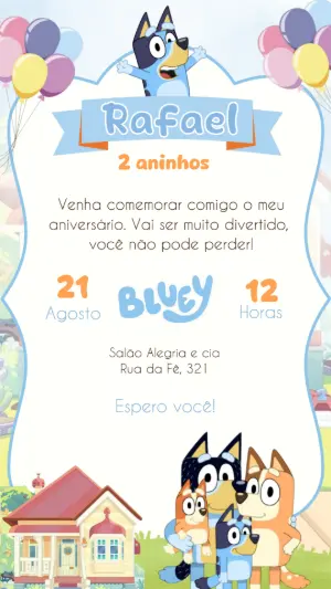 Convite Digital Bluey e Família Aniversário Editável