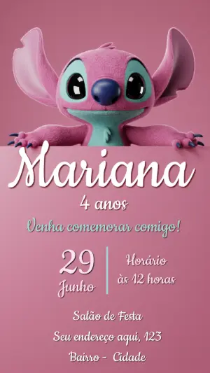 Invitación de cumpleaños Stitch – Estático – Convite digital - Edite você mesmo