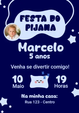 Convite Aniversário Festa do Pijama com Foto para Editar Online