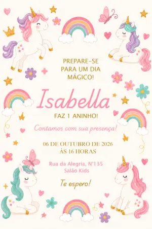 独角兽生日邀请函 – 静态 – Borboleta Convites