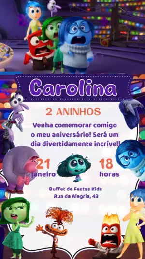 Vídeo Convite de Aniversário Divertida Mente 2 para Editar