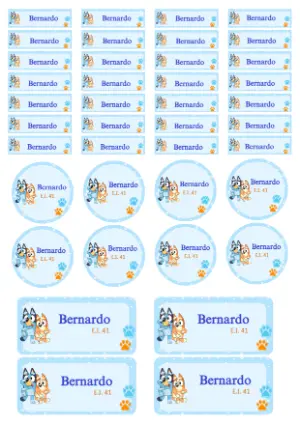Etiqueta Escolar Bluey Azul: Modelo Editável para Material