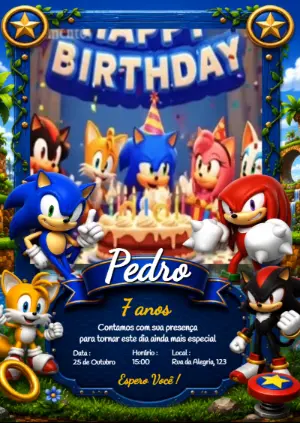 Convite Animado de Aniversário Sonic para Editar