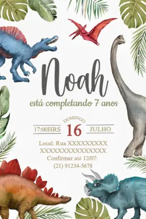 Convite de Aniversário Dinossauro para Editar Online