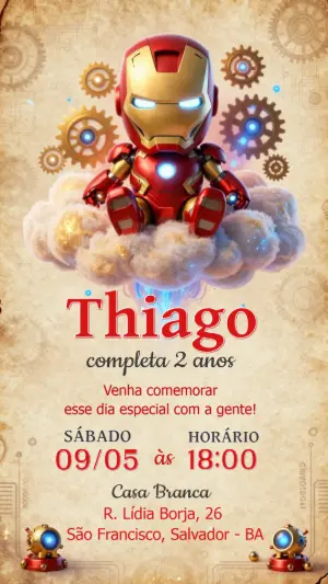 Convite Aniversário Homem de Ferro Baby Steampunk para Editar