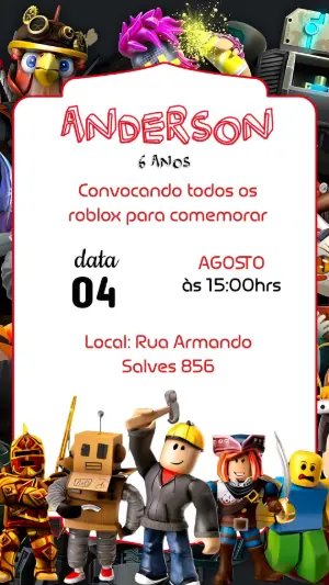 Convite Animado de Aniversário Roblox para Editar Online