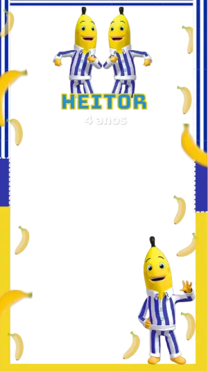Moldura Aniversário Bananas de Pijamas para Editar Online
