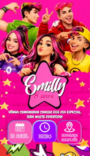 Convite de Aniversário Emilly Vick: Modelo Digital para Editar