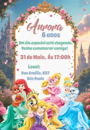 Invitación de cumpleaños Princesas – Estático – Convites Digitais Exclusivos
