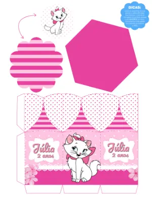 Centro de Mesa Gatinha Marie Rosa Editável para Aniversário