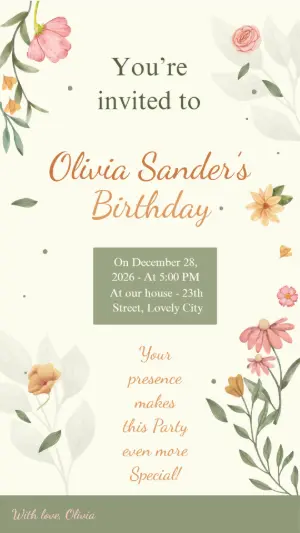 Editable Watercolor Floral Birthday Invitation Template