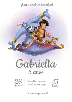 Invitación Editable de Cumpleaños con Tema de Aladdín y Genio