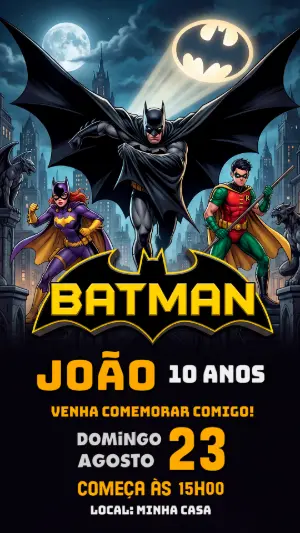 Convite de Aniversário Batman Editável