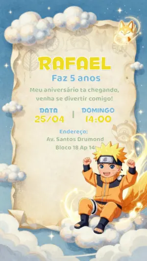 Convite de Aniversário Naruto Fofo para Editar Online