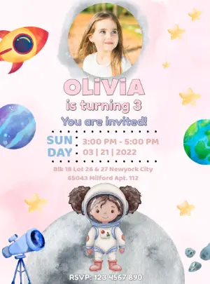Cute Space Astronaut Birthday Invitation | Editable Digital Template