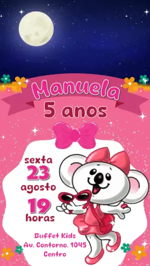 Convite Animado Aniversário Coala Rosa para Editar Online