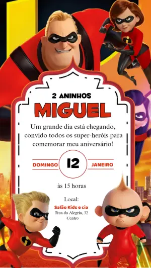 Convite Digital Os Incríveis para Aniversário Infantil Editável