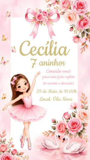 Convite Aniversário Princesa Bailarina Editável