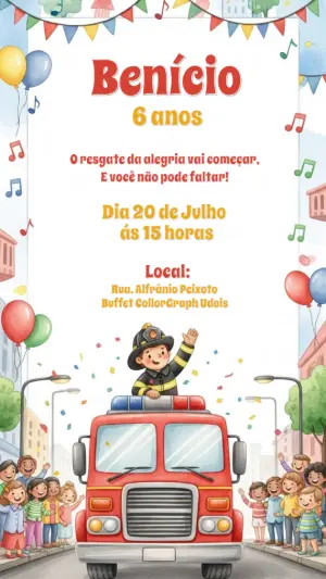 Convite Digital Festa Bombeiro Infantil Modelo Editável