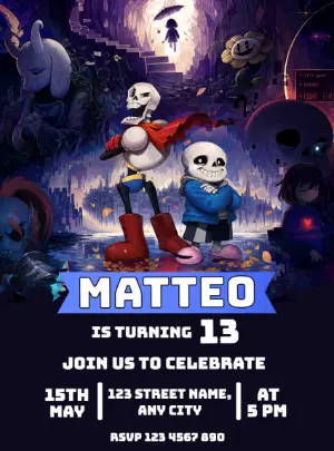 Undertale Game Theme Birthday Invitation | Editable Template