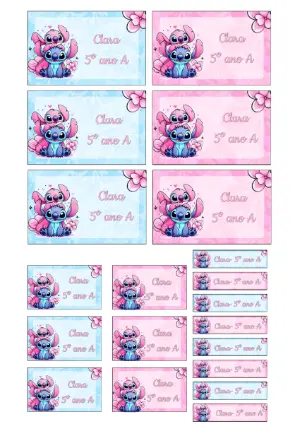 Etiqueta Escolar Stitch e Angel para Editar e Imprimir