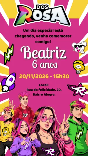 Convite Digital Aniversário Tema Dos Rosa Editável