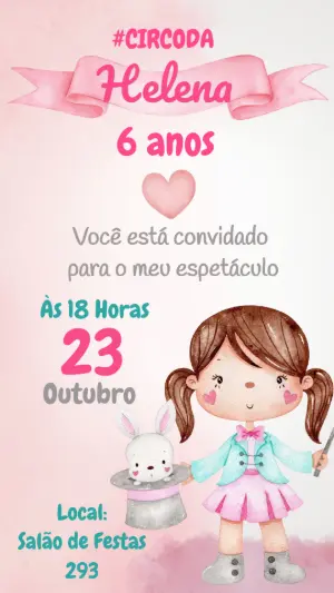 Convite de Aniversário Circo Mágico Rosa para Editar
