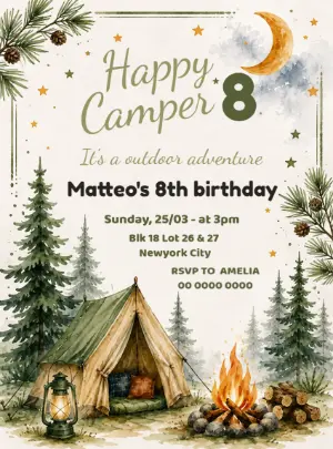 Happy Camper Birthday Invitation Editable Template
