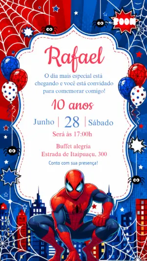 Convite Aniversário Homem-Aranha Vibrante Modelo Editável
