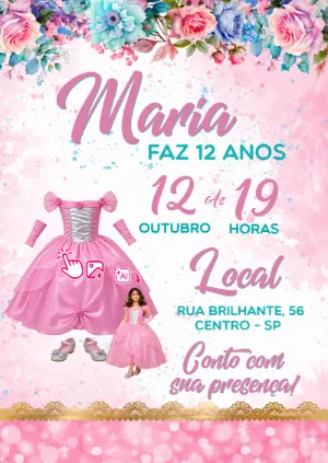 Vire uma Princesa! Convite de Aniversário com Foto IA Editável