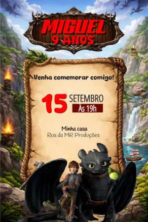 Convite de Aniversário Como Treinar o Seu Dragão Editável