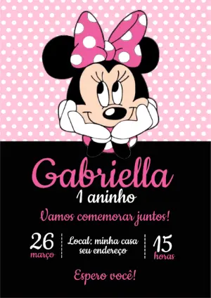 Convite de Aniversário Minnie Rosa Poá Modelo Editável