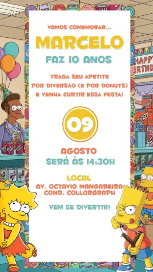 Convite de Aniversário Os Simpsons para Editar Online