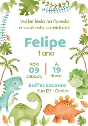 Convite de Aniversário Dinossauro Baby Editável Online