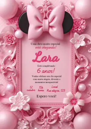 Convite de Aniversário Minnie Mouse Editável