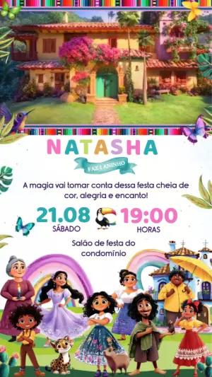 Convite Animado Aniversário Encanto com Personagens para Editar