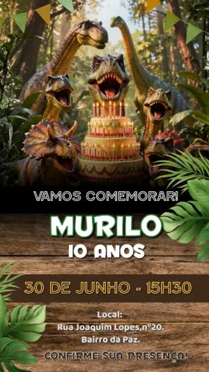 Invitación de cumpleaños Dinosaurio – Estático – Gley Leobas